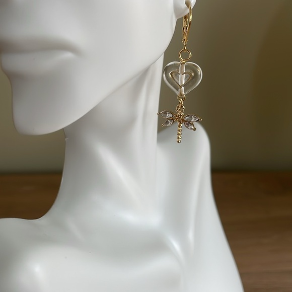 HAND CRAFTED DRAGONFLY PIERCED EARRINGS - Picture 3 of 14